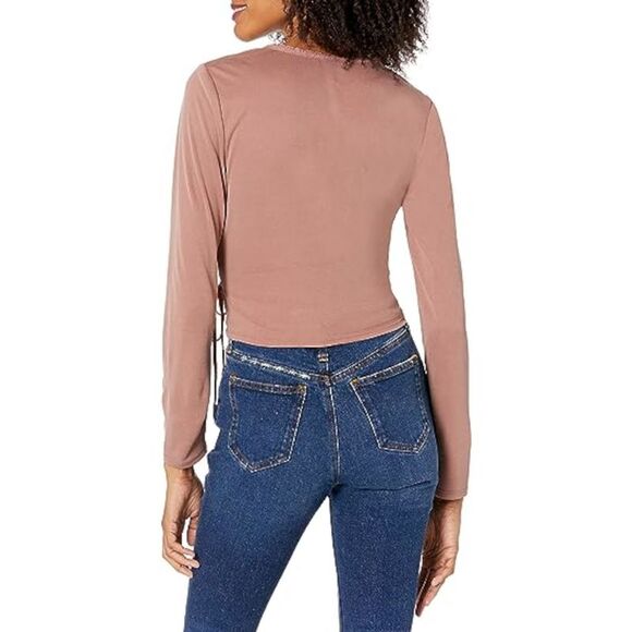 LUCKY BRAND Womens Pink Side Tie Snap Front Closure Long Sleeve Wrap Top L - Picture 2 of 2